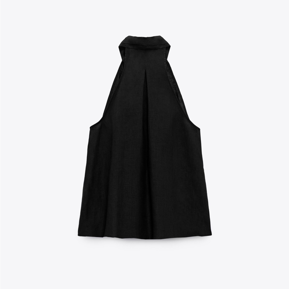 Zara Black 100% Linen Button Down High Neck Blouse NWT - Picture 10 of 10